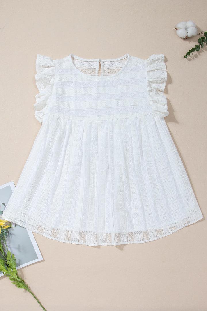 White Ruffled Lace Flowy Tank Top