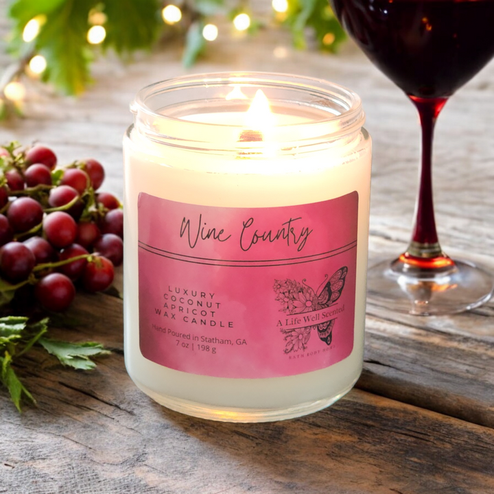 Wine Country Scented Candle Luxury Coconut Apricot Wax 7 oz