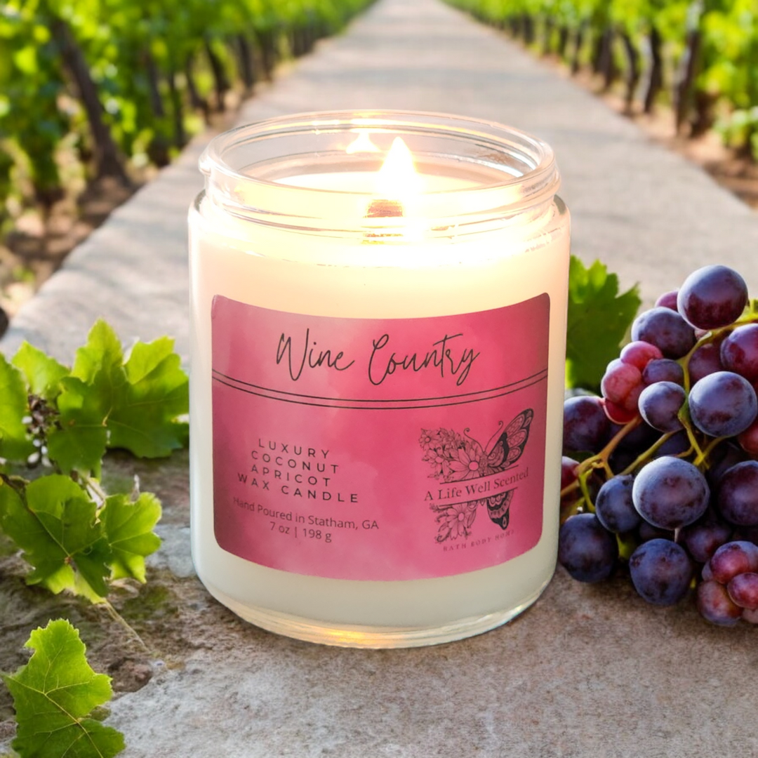 Wine Country Scented Candle Luxury Coconut Apricot Wax 7 oz