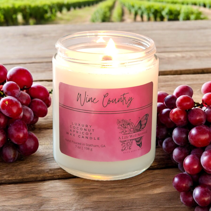 Wine Country Scented Candle Luxury Coconut Apricot Wax 7 oz