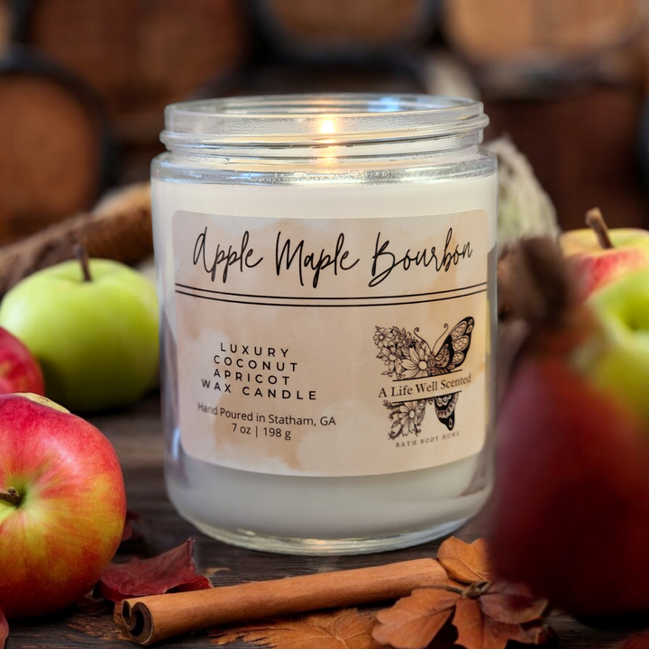 Apple Maple Bourbon Luxury Scented Candle featuring Coconut Apricot Wax