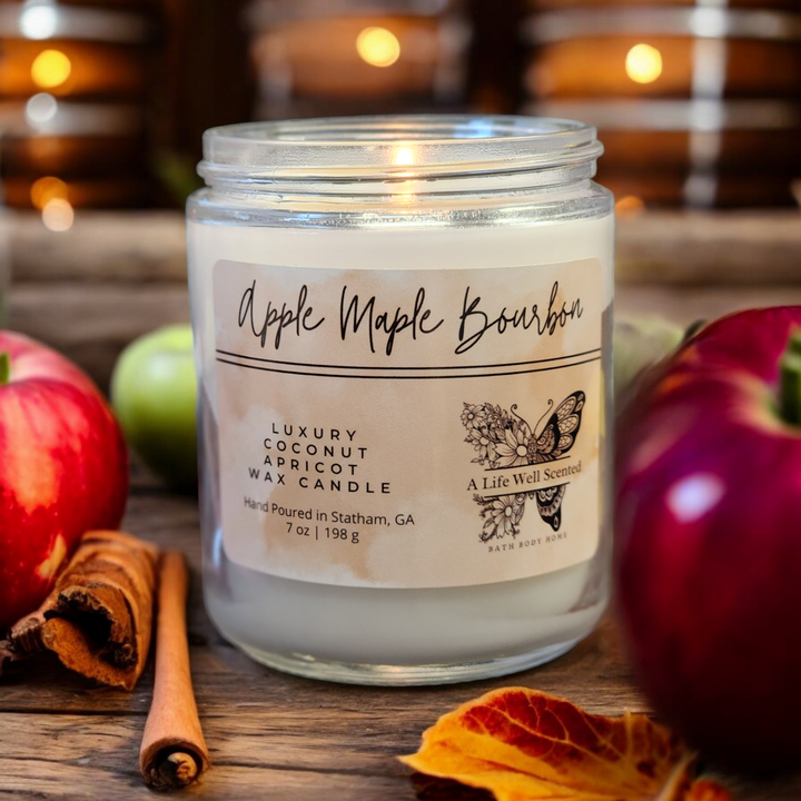 Apple Maple Bourbon Luxury Scented Candle featuring Coconut Apricot Wax